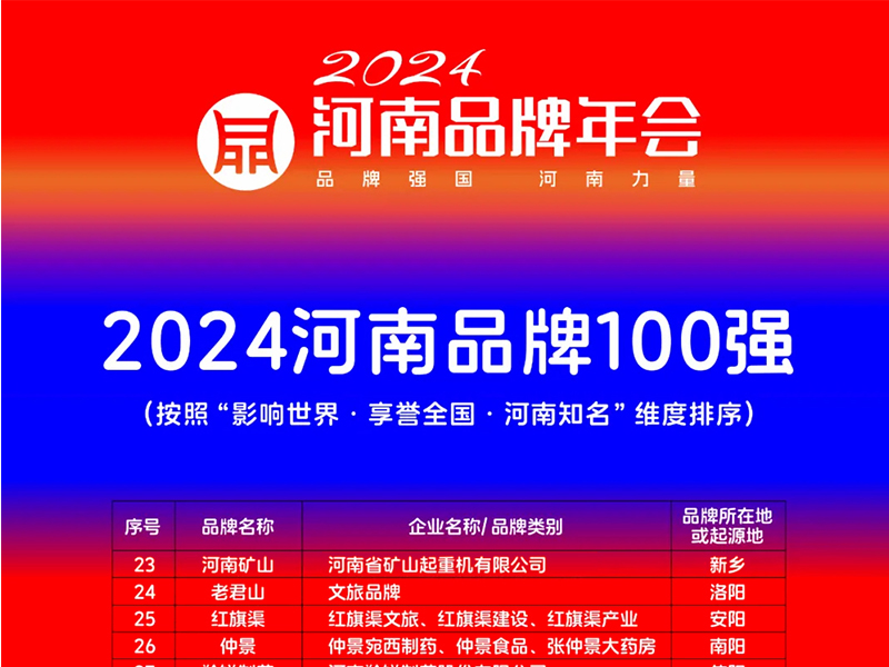 穩(wěn)居百強(qiáng)，行業(yè)引 領(lǐng)｜河南礦山榮登“河南品牌100強(qiáng)”榜單